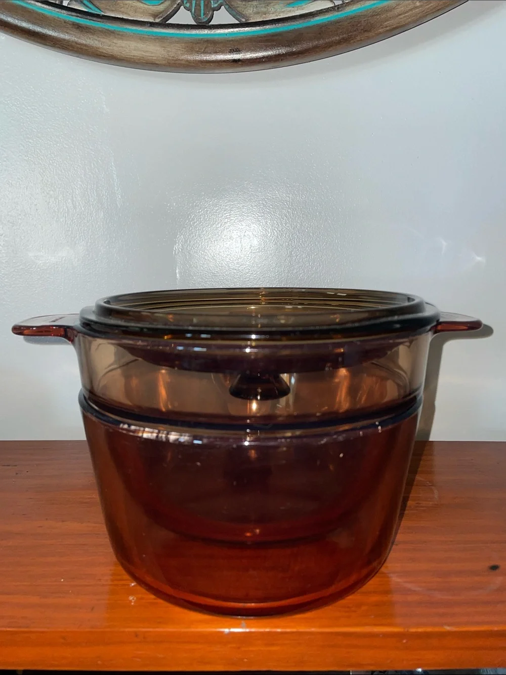 Vintage Corning Visions Amber Glass 1.5L Double Boiler Saucepan Set w Lid